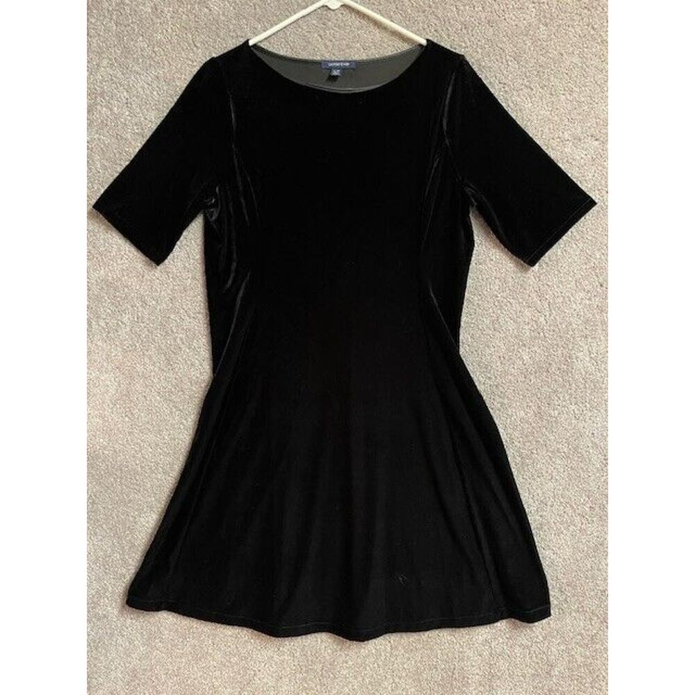Lands End Black Velvet Dress Large 14-16 Vintage Goth Whimsigoth Witchy